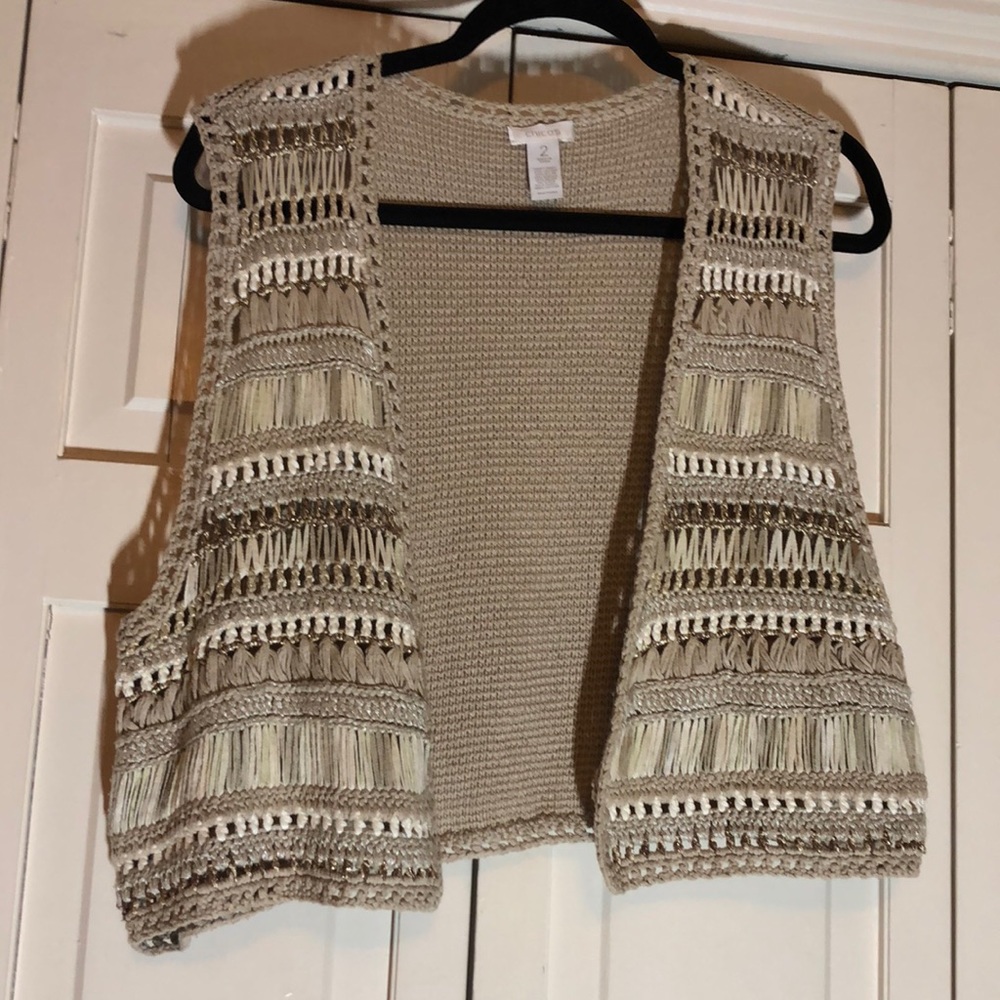 BoHo Hippie Crocheted Neutral Vest SZ12 R1